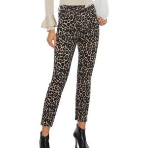 Alice + Olivia Leopard Print Good Asymmetrical High Rise Skinny Denim Cropped 24